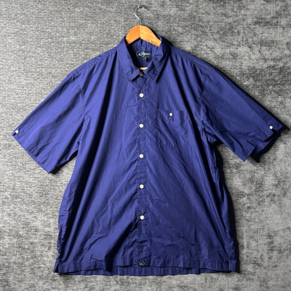 O'Neill Blue Short Sleeve Button Up Shirt Mens XL Navy Solid Pocket Y2K Coastal